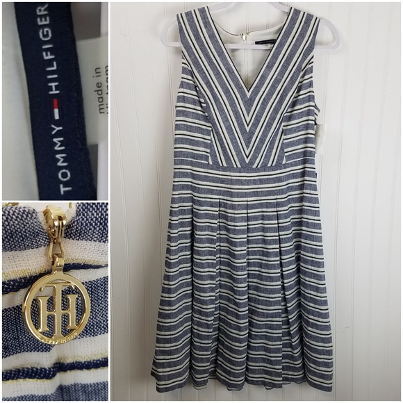 Tommy Hilfiger Chambray Linen Metallic Fit N Flare - Picture 1 of 7